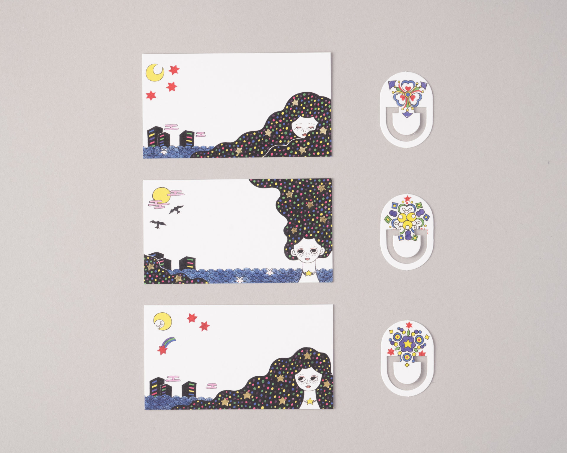 MESSAGE CARD＆PAPER CLIP【白昼夢/月と星　特別箔版】作家／川島　優子